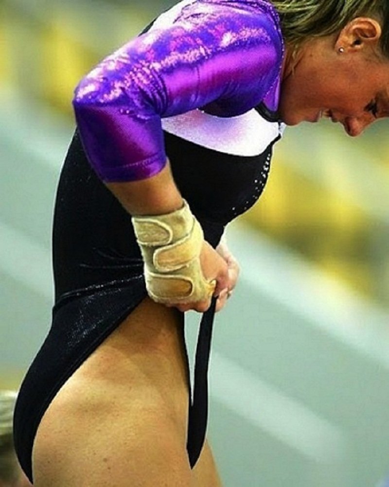 I agree that she is a gymnast and her suit needs to be flexible, but really...